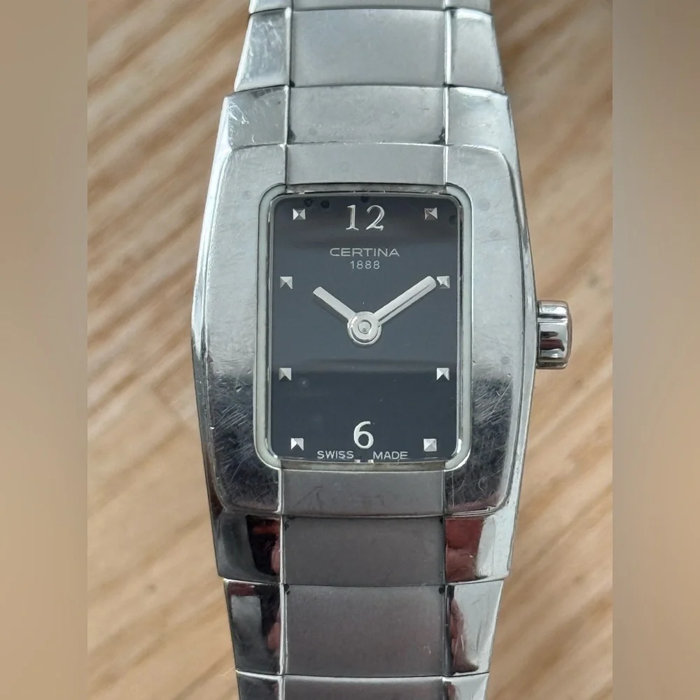 Certina Rare Luxury Designer Ladies Watch Black Dial Stainless Bracelet Hands